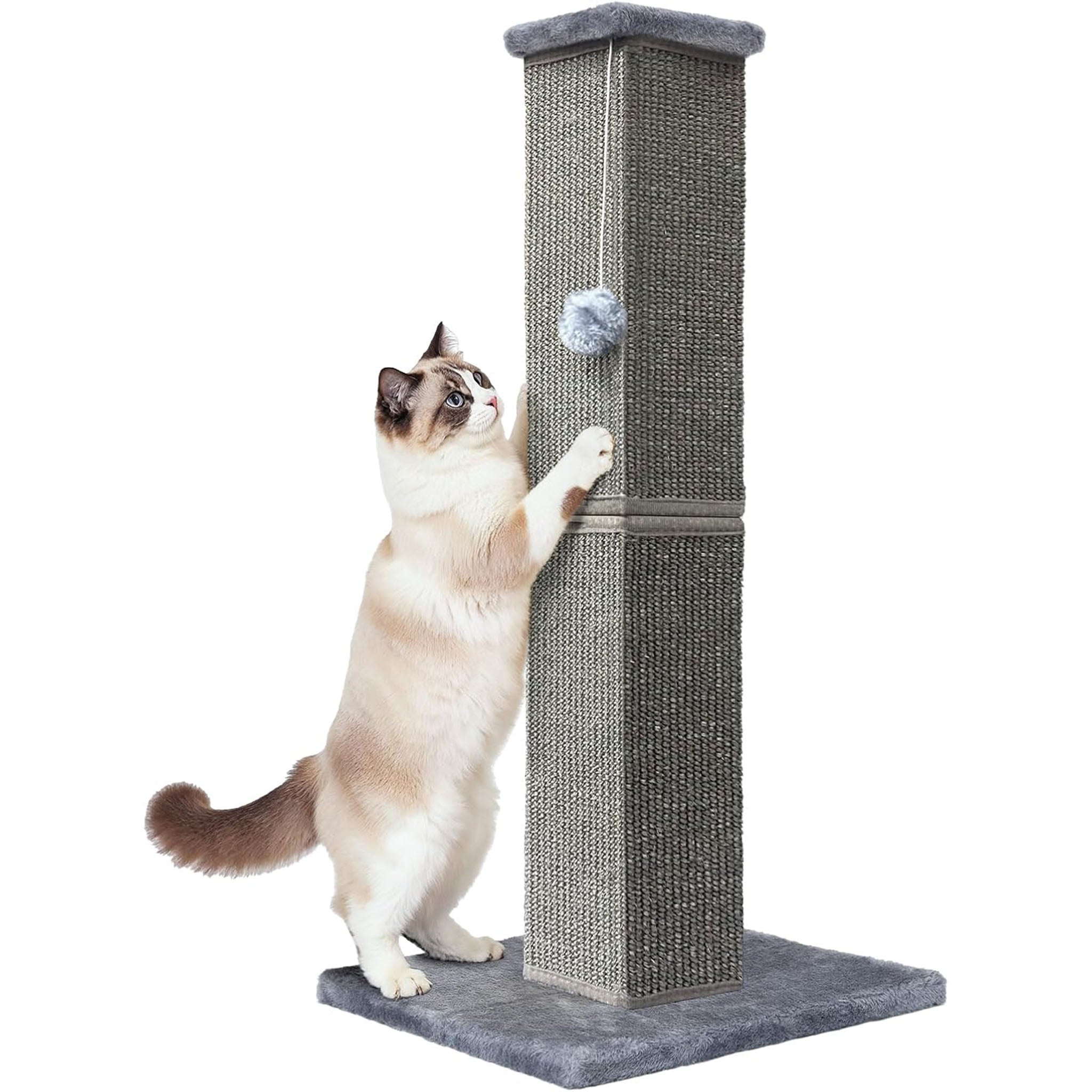 Cat Scratching Post 32 Inch for Indoor Large Cats and Kitten, Nature Sisal Tall Cat Scratch Post, Sisal Cat Scratcher Improve Cat's Scratching Habits and Protect Your Furniture, Dark Grey