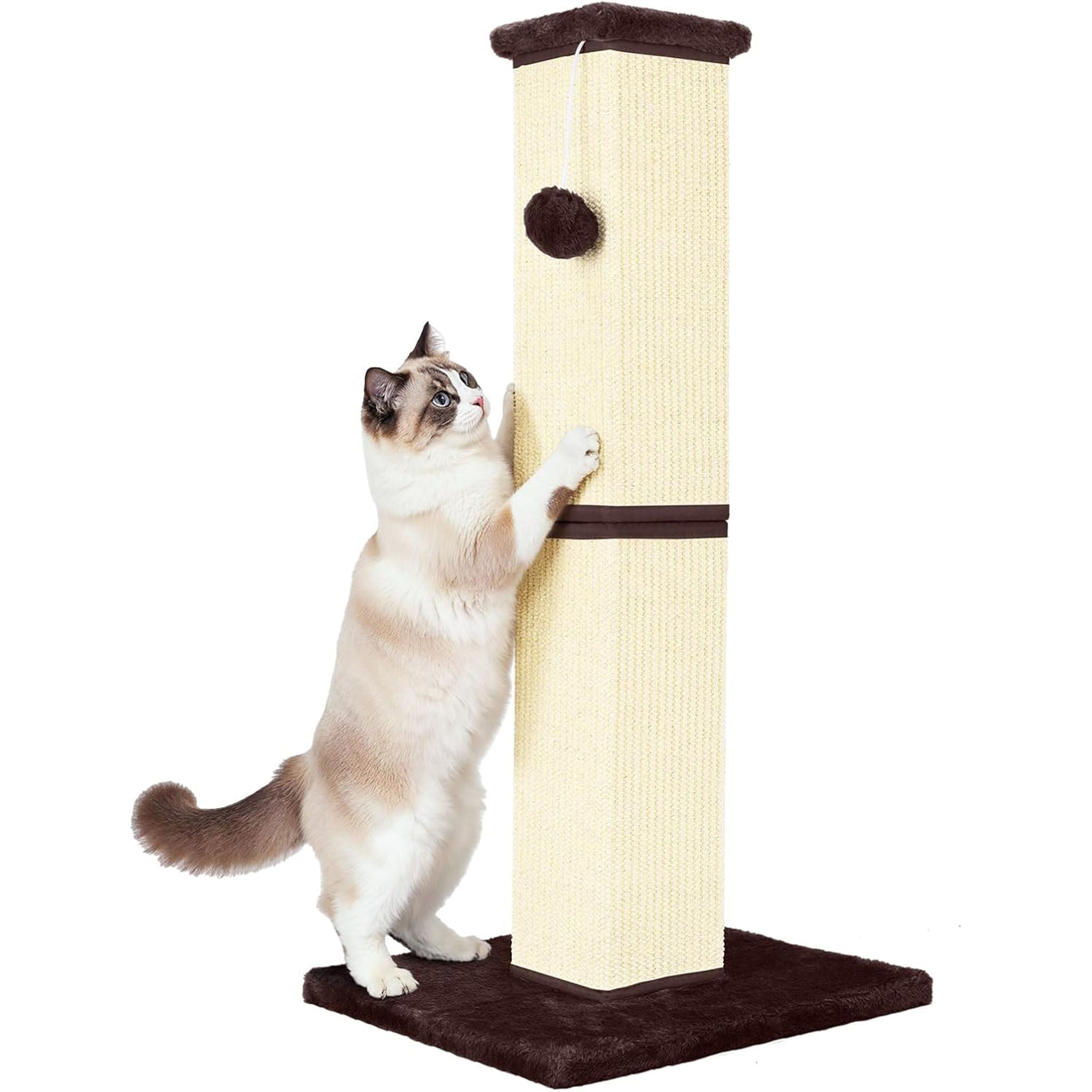 Cat Scratching Post 32 Inch for Indoor Large Cats and Kitten, Nature Sisal Tall Cat Scratch Post, Sisal Cat Scratcher Improve Cat's Scratching Habits and Protect Your Furniture, Beige