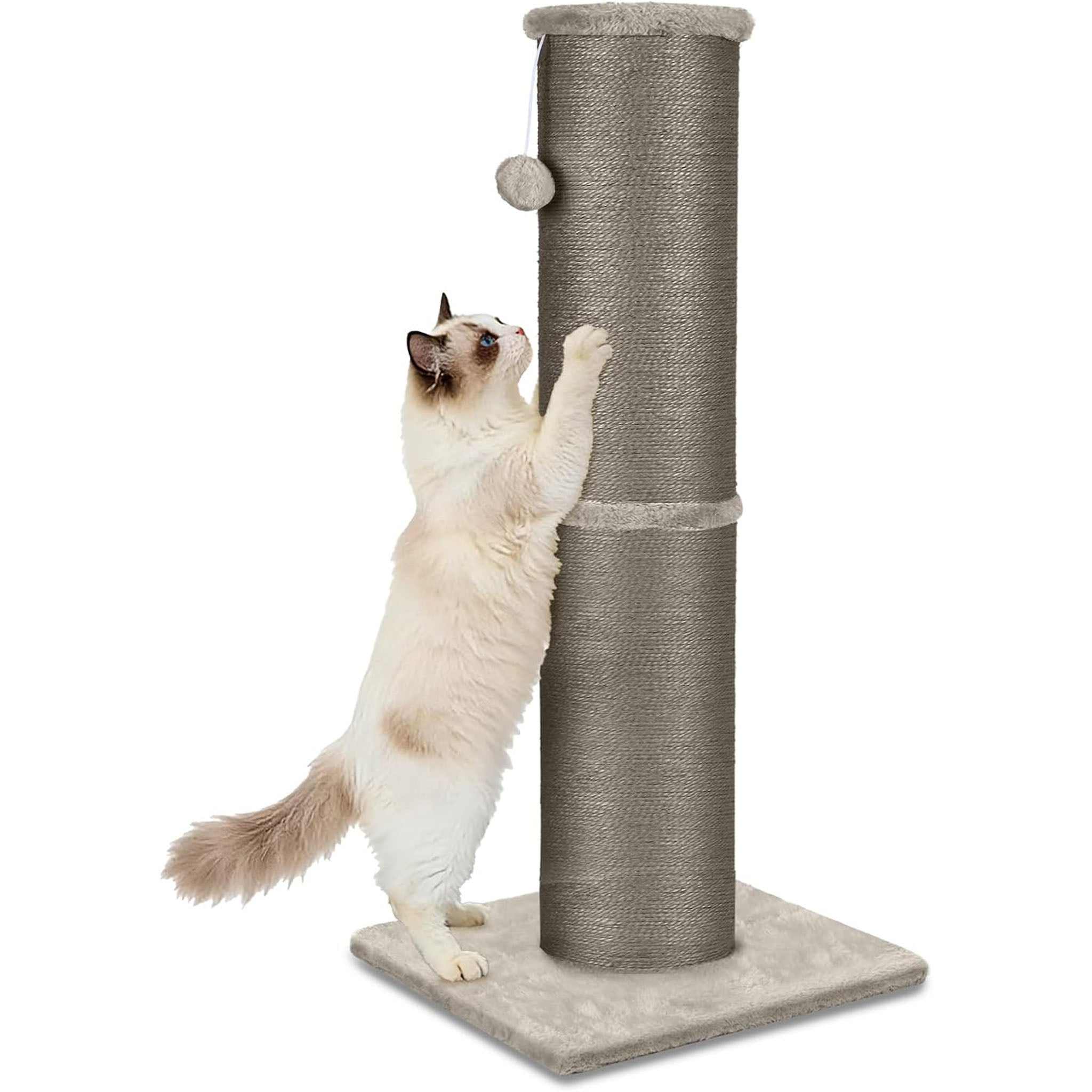 PAWSCRAT Cat Scratching Post 32 Inch High, 5.5 Inch Large Diameter Natural Sisal Cat Scratch Post, Scratch-Resistant and Durable Tall Cat Scratcher for Indoor Cats, Protect Your Furniture, Gery