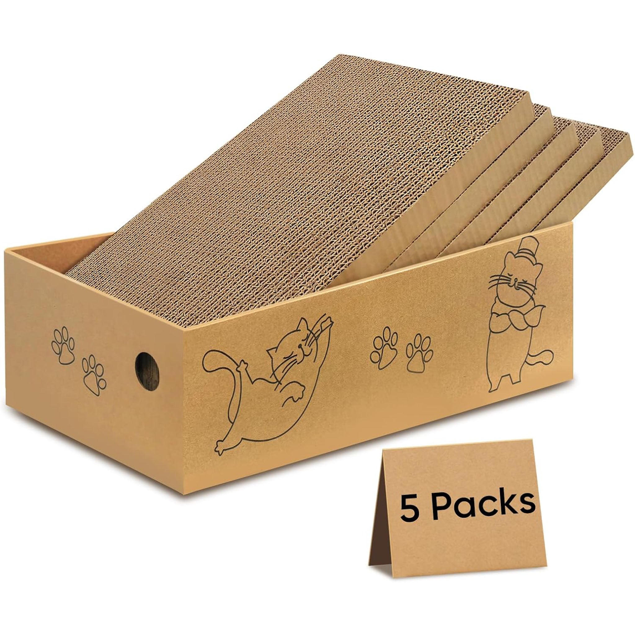 Cat Scratcher, 5 Packs in 1 Cardboard Box Cat Scratching Pad for Indoor Cats and Kitten, Cat Scratch Pad to Protect Furniture, Large Size