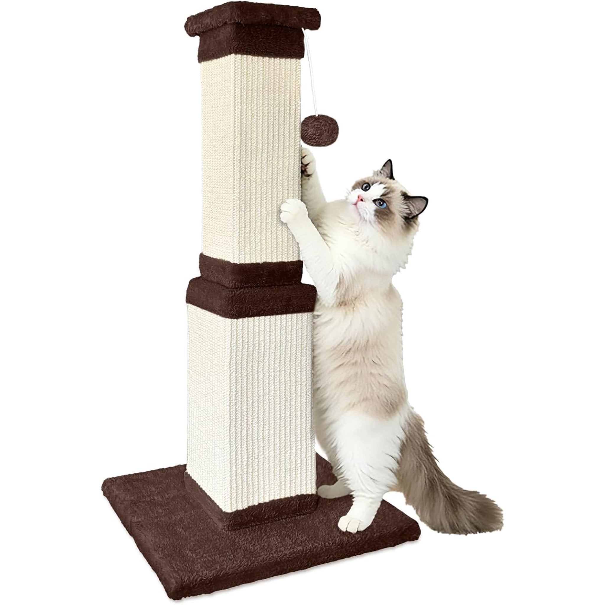 32 Tall Cat Scratching Post for Large Cats, Cat Scratcher for Indoor Cats Adults, Sturdy Sisal Scratch Post to Protect Furniture, Brown