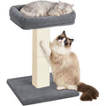 Cat Scratching Post, 32¡±Cat Scratcher with Large Plush Perch, Sisal & Carpet Scratching Post, Vertical Posts with Elevated Bed for Indoor Cats, Removable& Washable Cover, Grey