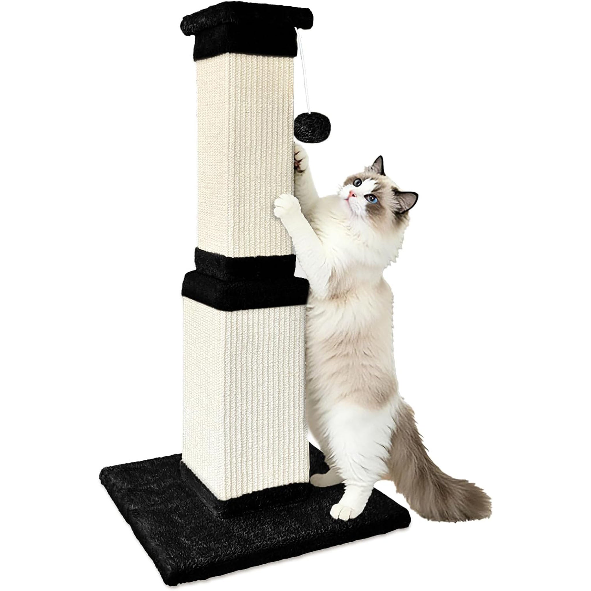 Cat Scratching Post, 32 Inch Cat Scratching Posts for Large Cats, Scratching Posts for Indoor Cats Adults, Cat Scratch Post with Nature Sisal, Black and White