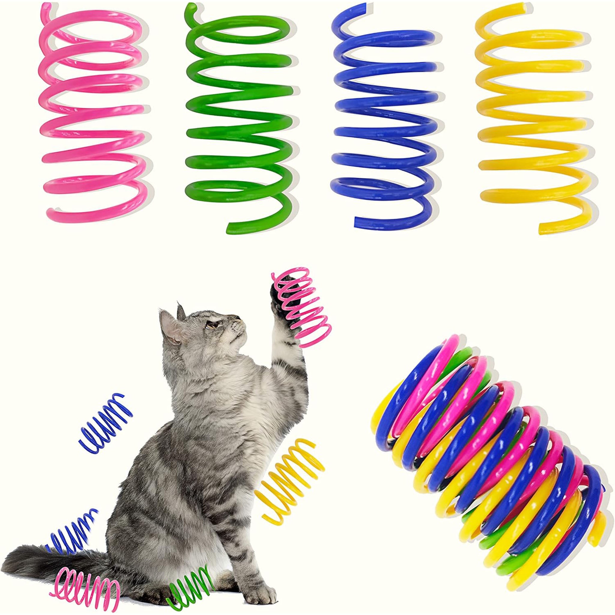 Cat Spring Toys, 20 Packs Spiral Spring for Indoor Cats, Colorful & Durable Plastic Spring Coils Attract Cats to Swat, Bite, Hunt, Interactive Spring Toys for Cats and Kittens