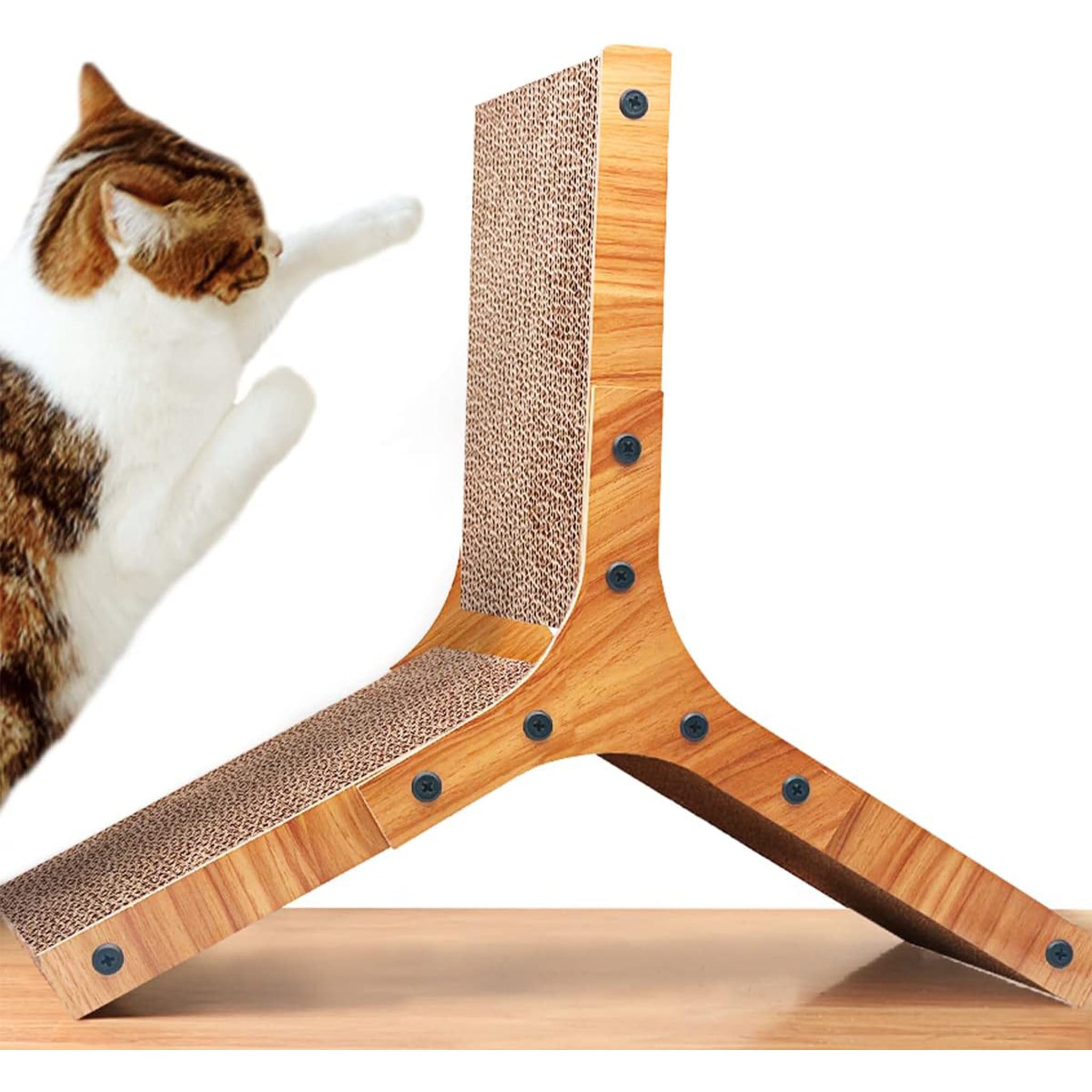 Cat Scratcher Pad, Cardboard Cat Scratcher with Cat Toys Ball Track for Indoor Cats and Kitten , Vertical Cat Scratch Pad Board, Stable and Easy for Cats to Scratch, Protect Your Furniture