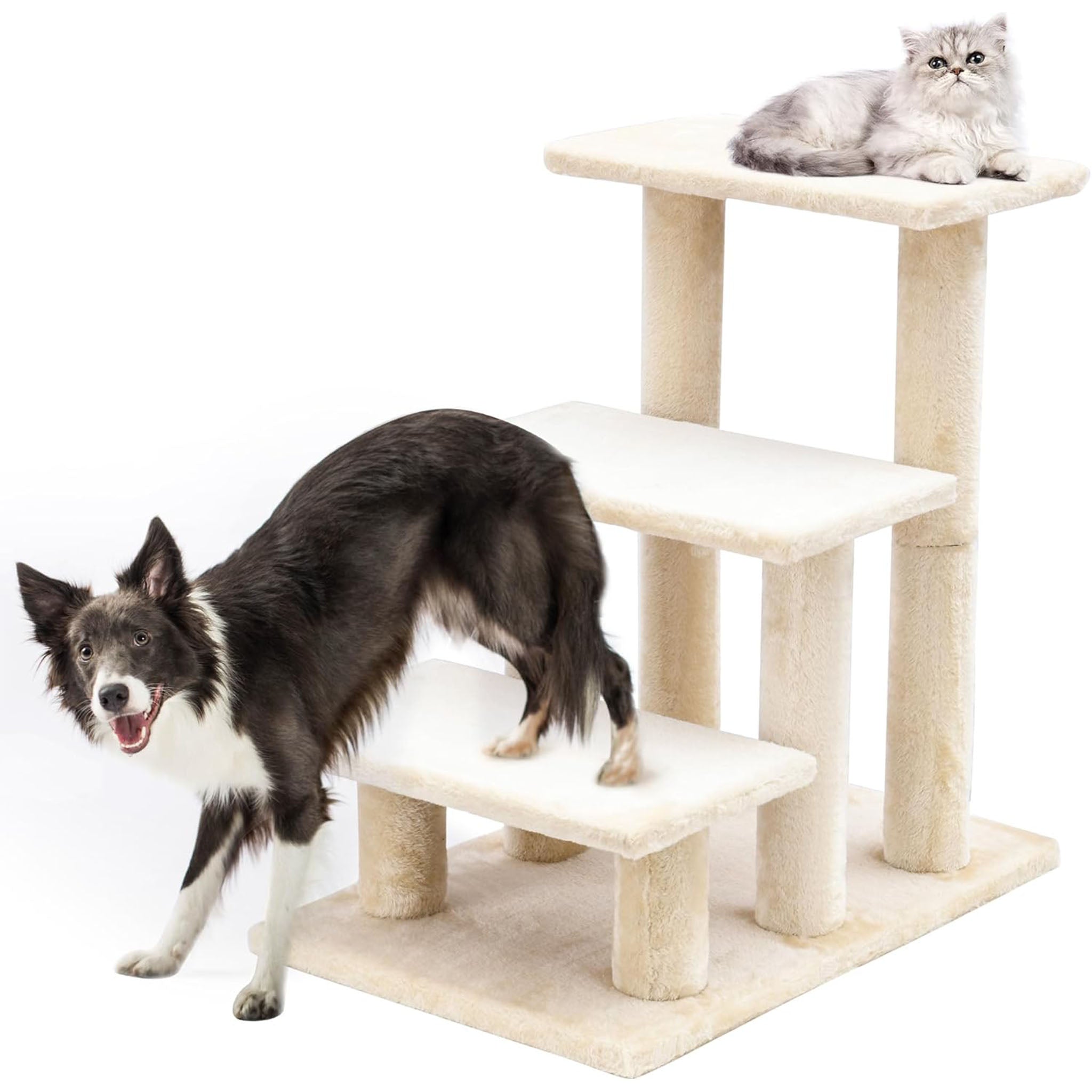 Pet Stairs, 3 Steps Wooden Stairs for Dogs and Cats, Stable 24.5 inch Dog Stair Protect Pet's Joints, for Senior Cats and Dogs, Joint Injuries or Other Pets with Limited Mobility