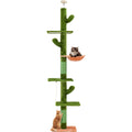 PAWSCRAT 5-Tier Cat Tree,Cat Tower with Cozy Hammock,Floor to Ceiling Cactus Cat Tower 89-109 Inch Adjustable Height,Sisal Cat Scratching Post Platforms and sisal Rope for Indoor Cats Green