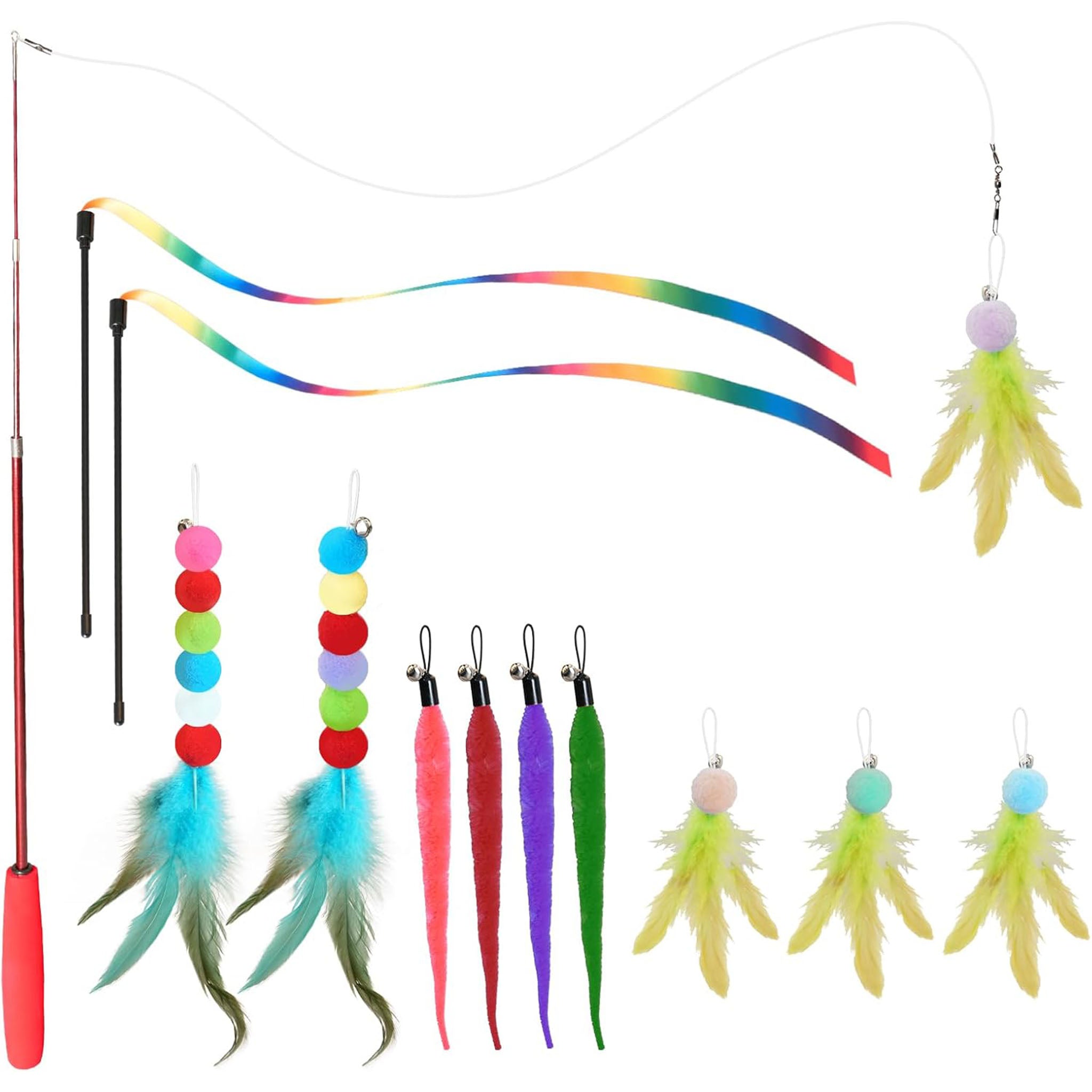 Cat Toys for Indoor Cats, 13 Packs Interactive Cat Wand Toy Set with Feather Toys & Teasers, Fun Cat Toys for Exercise, Playtime and Boredom Relief
