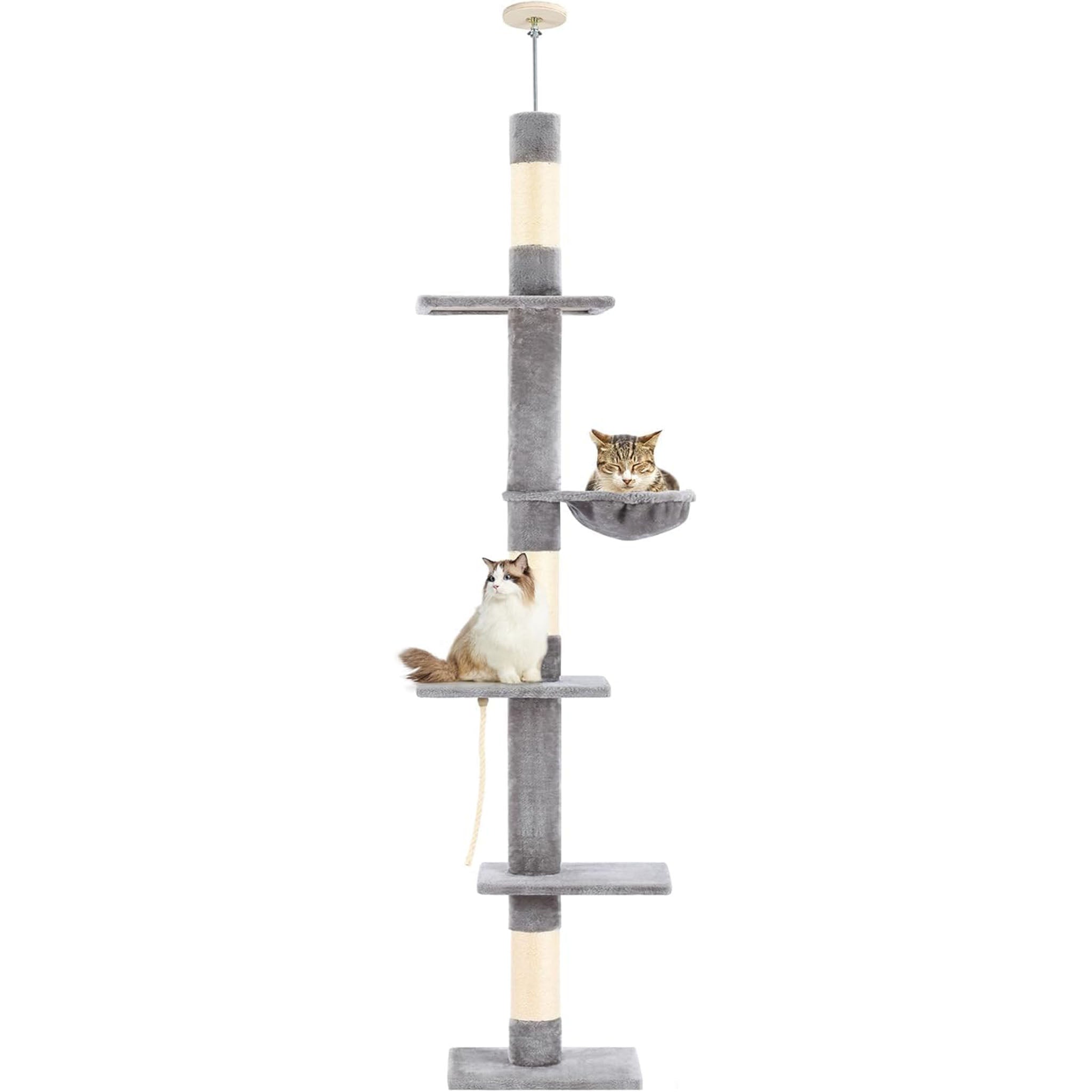 Cat Tree 5-Tier Floor to Ceiling, Cat Climbing Tree for Indoor Cats, Gery
