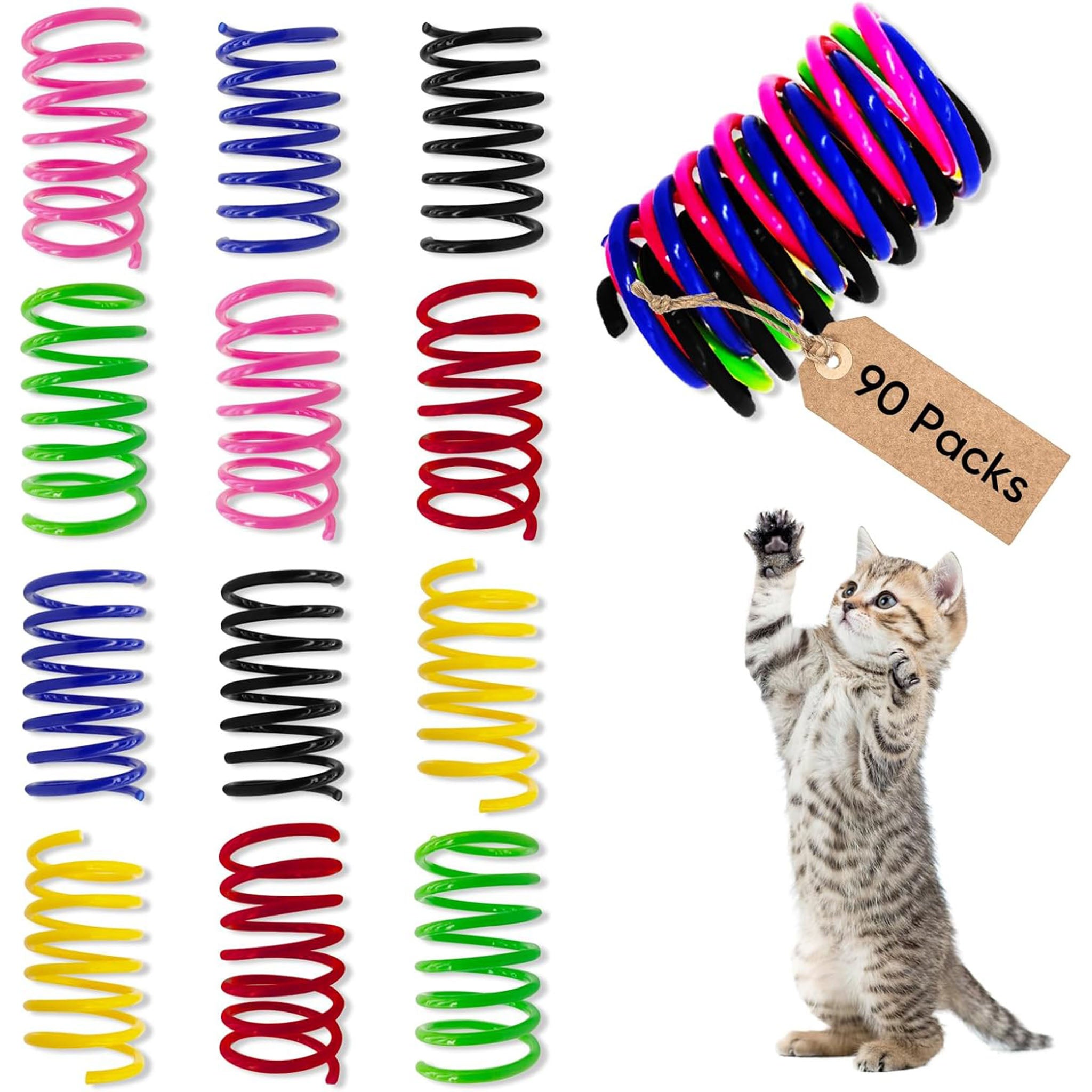 6Colors Plastic Spring Cat Toys, 90 Pack Spiral Springs for Indoor Cats to Swat, Bite, Hunt, Interactive Toys for Cats and Kittens