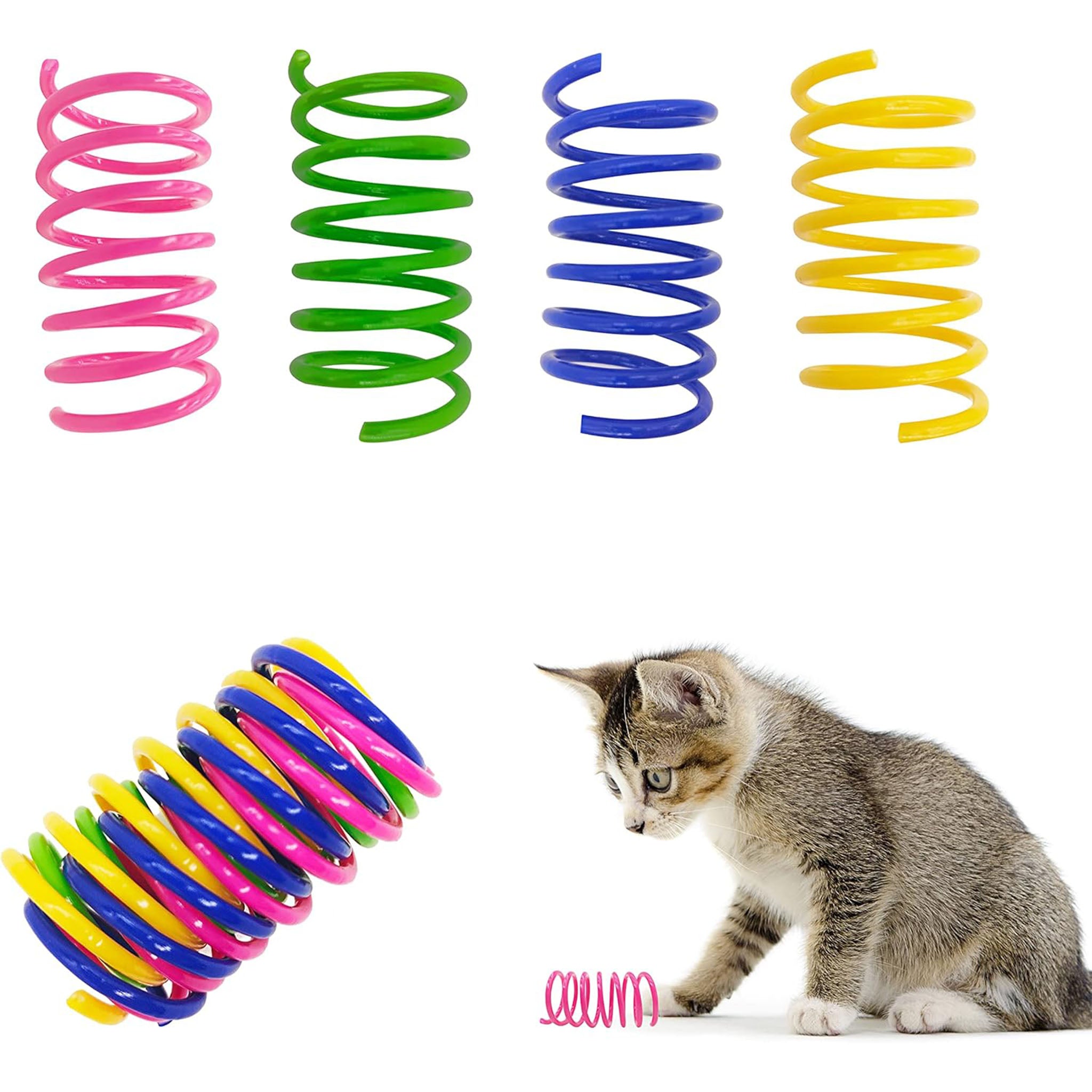 Cat Spring Toys 30 Packs, Plastic Colorful Springs Cat Toys for Cat Kitten Pets, Interactive Cat Toys for Indoor Cats and Kitten