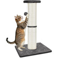 PAWSCRAT Cat Scratching Post 32" Tall, Large Diameter Natural Sisal Cat Scratch Post with Dangling Ball for Indoor Cats,LightGrey