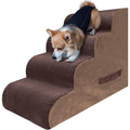 PAWSCART Dog Stairs for Small Pets, 19.6" H With 30D Material Soft Foam, Portable Ramp Non-Slip for Couch and High Bed Climbing, 4-Step Stairs for Cat or Dog, Brown