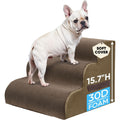 PAWSCART Pet Stairs for Dogs 3-Step, 15.7" H Pet Stairs for High Bed, Couch Sofa & Chair, 30D Material Soft Foam Dog Steps with Non-Slip Bottom Surface Removable Washable Cover, Brown