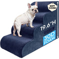 PAWSCART Pet Stairs for Dogs 4-Step, 19.6" H Pet Stairs for High Bed, Couch Sofa & Chair, 30D Material Soft Foam Dog Steps with Non-Slip Bottom Surface Removable Washable Cover, Blue