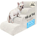 PAWSCART Pet Stairs for Dogs 4-Step, 19.6" H Pet Stairs for High Bed, Couch Sofa & Chair, 30D Material Soft Foam Dog Steps with Non-Slip Bottom Surface Removable Washable Cover, Beige