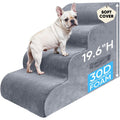 PAWSCART Pet Stairs for Dogs 4-Step, 19.6" H Pet Stairs for High Bed, Couch Sofa & Chair, 30D Material Soft Foam Dog Steps with Non-Slip Bottom Surface Removable Washable Cover, LightGrey