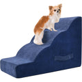 PAWSCRAT Dog Stairs 4 Steps, 19.6 Inch High Pet Stairs, 30D Foam Curved Steps With Small Angle to Protect Joints, for Small Dogs to Bed, Blue