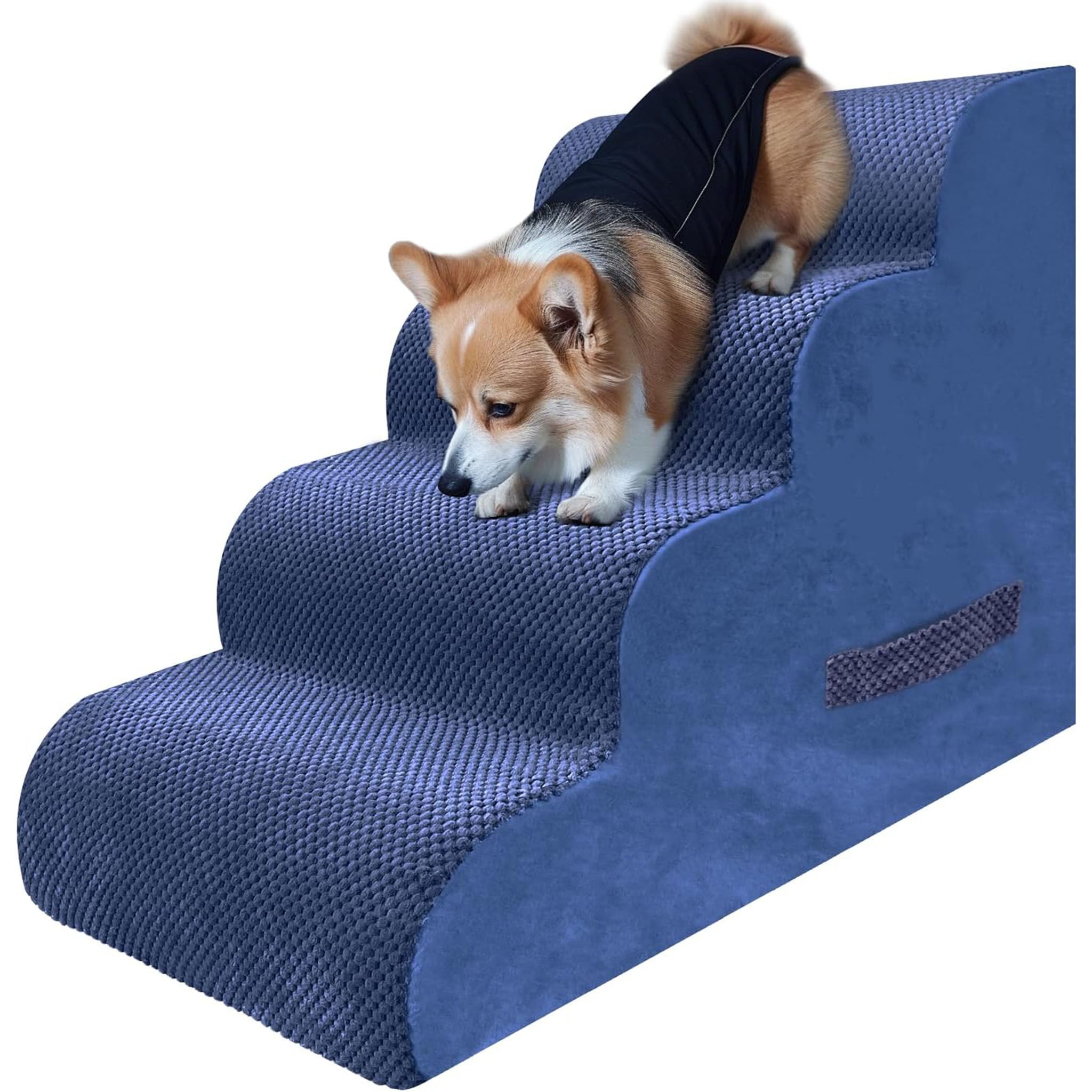 PAWSCART Dog Stairs - 19.6' H, 4-Step Soft Foam Pet Stairs for Dogs & Cats, Non-Slip, Blue