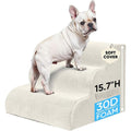 PAWSCART Pet Stairs for Dogs 3-Step, 15.7" H Pet Stairs for High Bed, Couch Sofa & Chair, 30D Material Soft Foam Dog Steps with Non-Slip Bottom Surface Removable Washable Cover, Beige