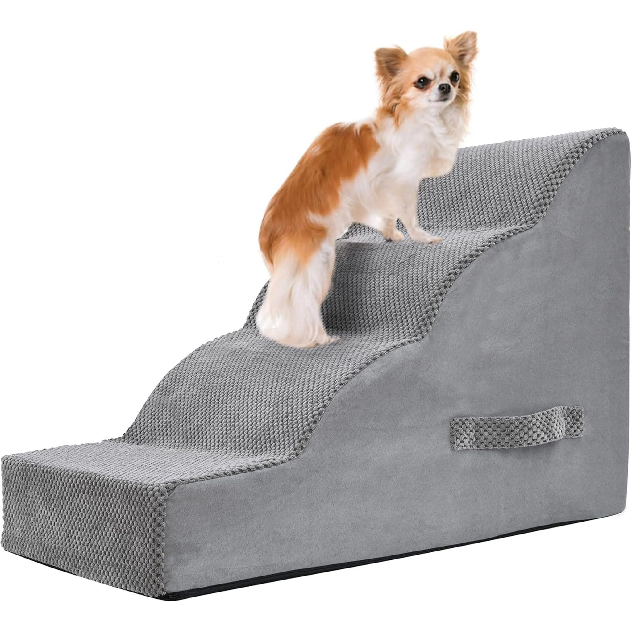 PAWSCRAT Dog Stairs, 19.6 Inch High Pet Steps, 30D Foam Curved Design With Small Step Angle to Protect Joints, for Small Dogs, Bed Access, Gray