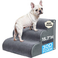 PAWSCART Pet Stairs for Dogs 3-Step, 15.7" H Pet Stairs for High Bed, Couch Sofa & Chair, 30D Material Soft Foam Dog Steps with Non-Slip Bottom Surface Removable Washable Cover, Grey