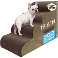 PAWSCART Pet Stairs for Dogs 4-Step, 19.6" H Pet Stairs for High Bed, Couch Sofa & Chair, 30D Material Soft Foam Dog Steps with Non-Slip Bottom Surface Removable Washable Cover, Brown