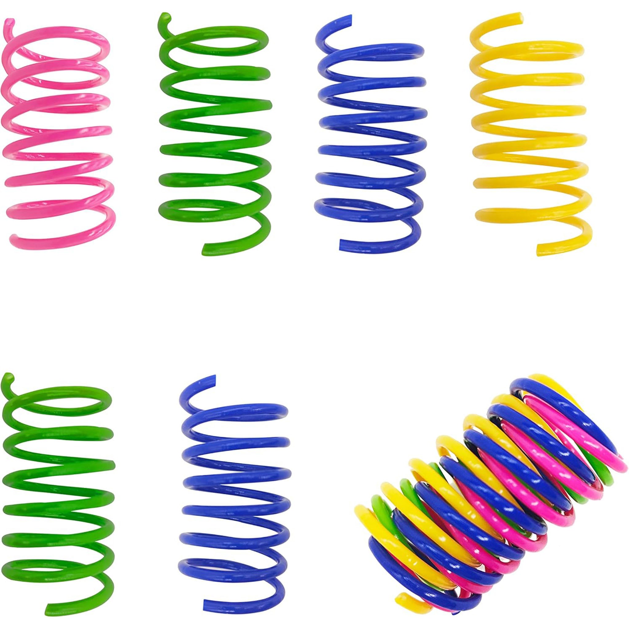 PAWSCRAT 90 Pcs Cat Spring Toys For Indoor Cats Colorful and Durable Plastic Spring coils That Attract Indoor Cats to swat, bite, and Hunt, Providing Interactive Playtime and stimulating Their Natural